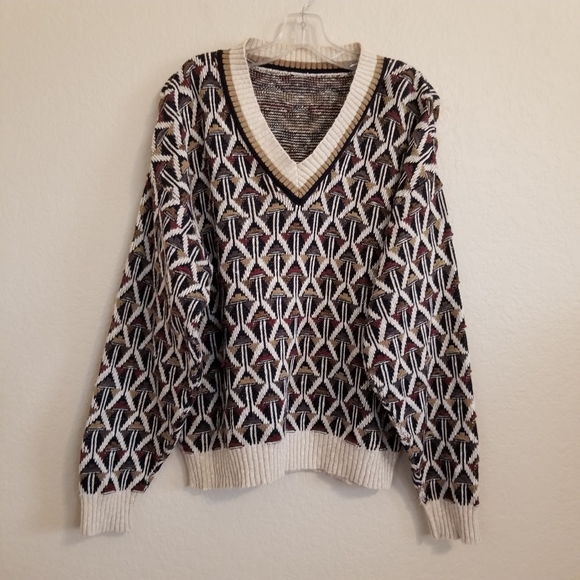 Vintage Sweaters - VTG Handmade Knitted V Neck Grandpa Sweater Size Large